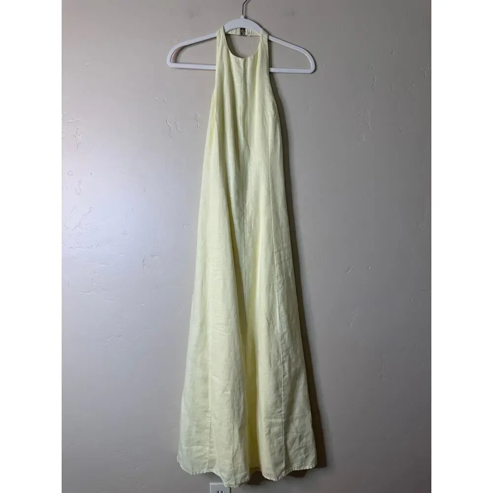 A&F The Linen Collection Pale Yellow Halter Maxi Dress Small P